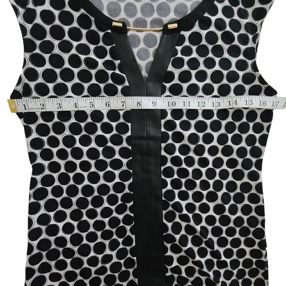 Calvin Klein Polka Dot Sleeveless Blouse Faux Leather Trim Size XS - Picture 5 of 9